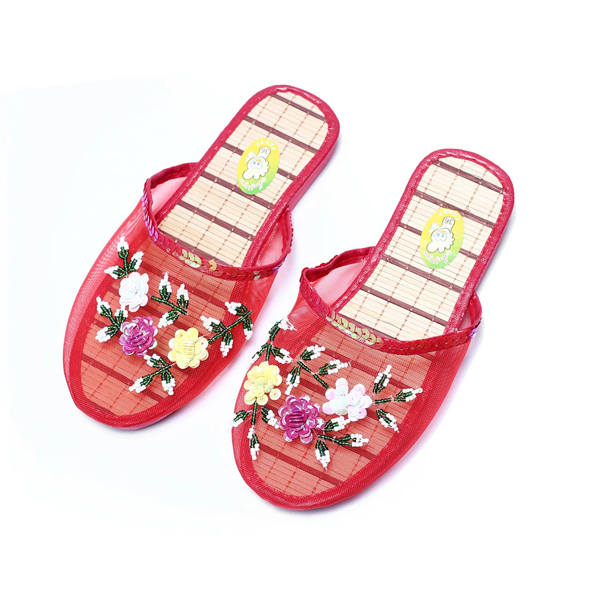 Baotou-Pantoufles d'NikPlates à Paillettes pour Femme, Chaussures d'Été Ajourées en Maille, Tongs de Plage Décontractées, Fleur Créative