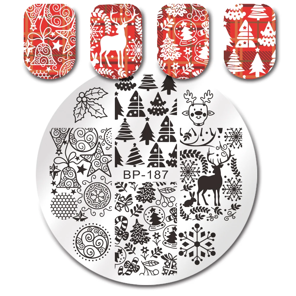 BORN PRETTY Рождество ногтей штамповки пластины из нержавеющей стали шаблон Снежинка Санта Клаус шаблон изображения штамп трафарет Инструменты - Цвет: BP-187