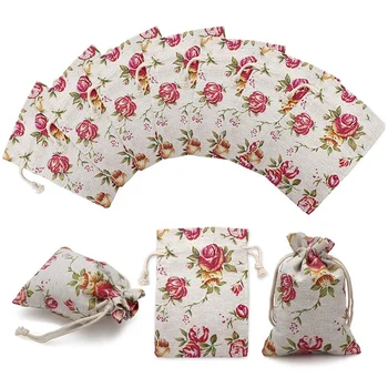 

50 Pack Rose Double Drawstring Burlap Bags Linen Bags Reusable Burlap Gift Bags Jewelry Pouch for Wedding Party 3.9 x 5.5 Inch T