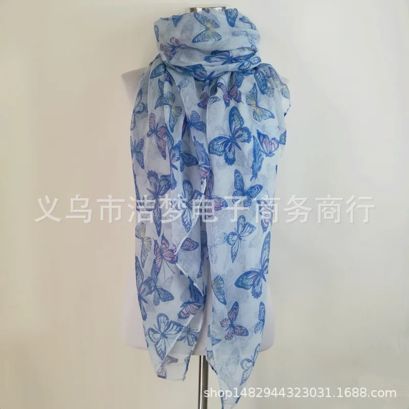 

New Style Europe And America Versitile Fashion Butterfly Printed Pattern Voile Scarf Shawl Silk Scarves