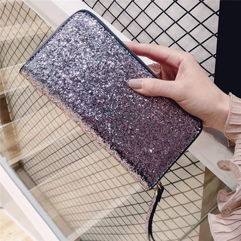 럭셔리 여성 롱 지갑 반짝 반짝 빛나는 클러치 반짝이 Pu 가죽 숙녀 전화 가방 카드 홀더 동전 지갑 여성 지갑