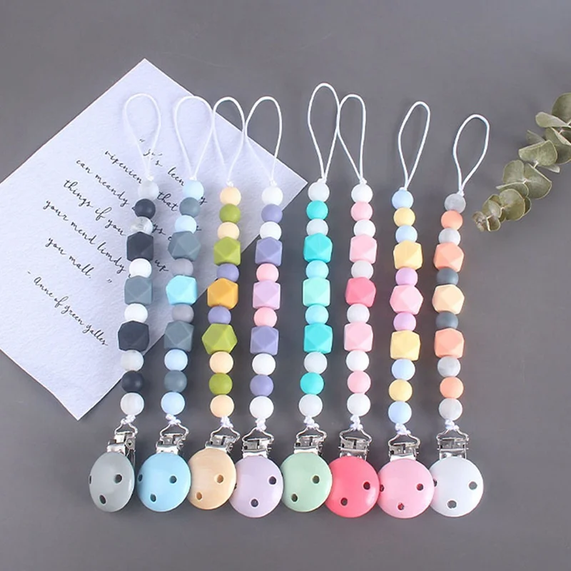 

New Silicone Baby Infant Pacifier Chain Colorful Beads Teething Chew Toys Children Protable Anti-drop Teether Chain Holder