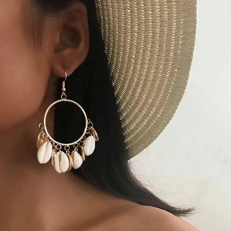 

EZ1932 Europe And America Cross Border New Style Ear Rings Fashion Beach-Style Shell Big Ring Earrings Earrings2019
