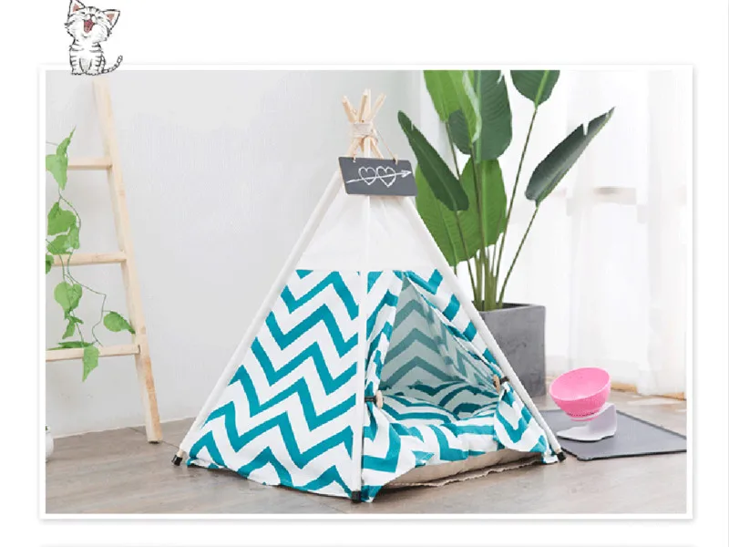 Stylish Pet Teepee Tent With Removable Cushion, Foldable Cat & Dog Tent
