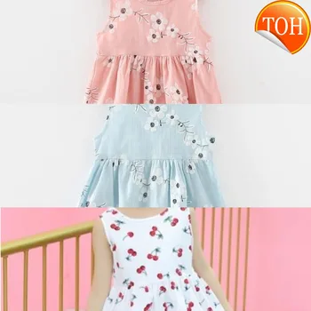 

1-6Years Kids Dress Summer Girl Dress Toddler Children Girls Dress Baby Cotton Sleeveless Print Flower Princess Dress Gift