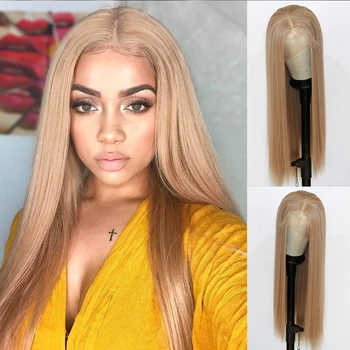 

Blond 13×6 Inch Synthetic Lace Front Wigs For Women Honey Blonde Black Long Straight Lace Front Wig 103# Blonde