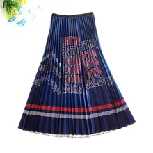 Новая плиссированная юбка для женщин mid- Длинная атласная шикарная универсальная юбка с цифровой монограммой