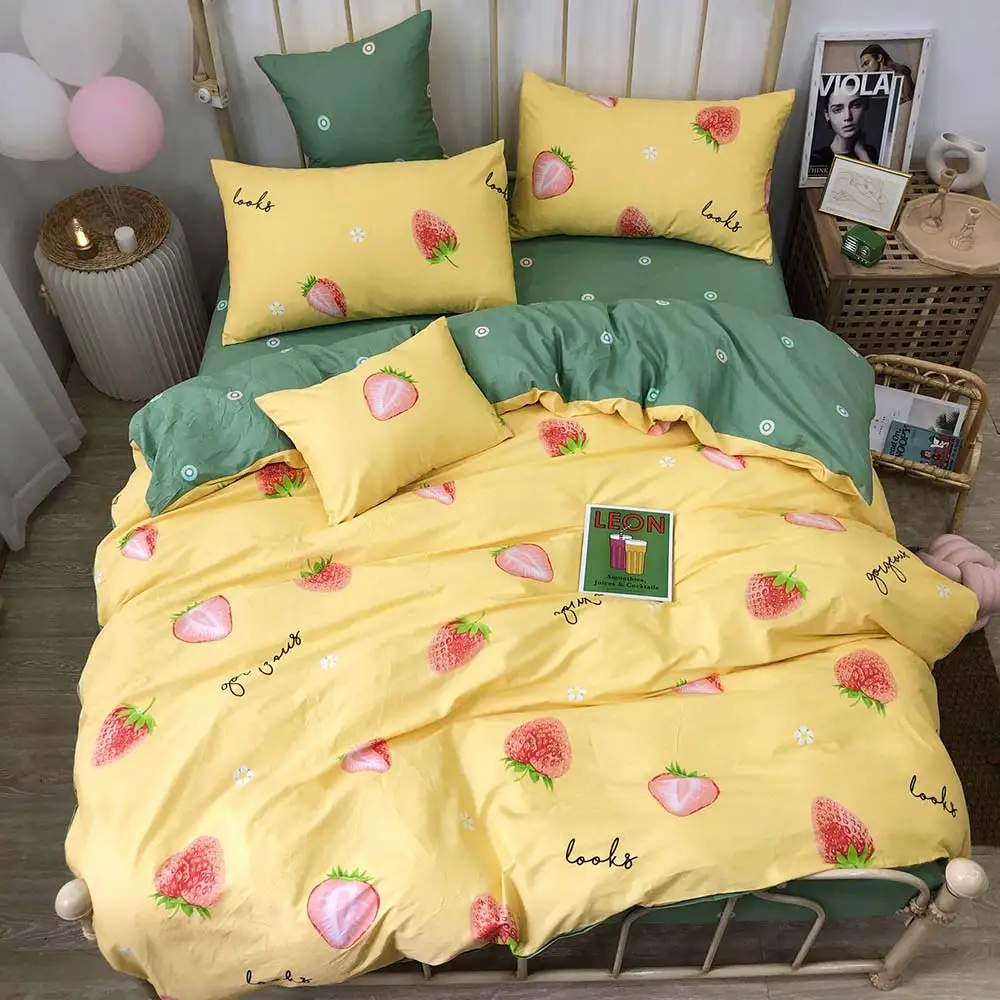 

2019 INS Pink Strawberry Yellow Bedlinens Twin Queen Size Duvet Cover Set Kids Children Bedding Set Cotton Bedsheet Bedspread