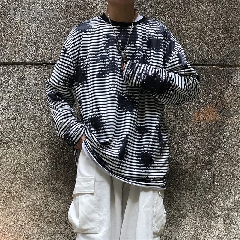 Lychee Harajuku, яркое женское платье в полоску, осенняя футболка, цветные женские футболки с круглым вырезом, свободная женская футболка, футболки