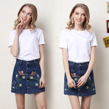 

High Waist Female Skirts A-line Floral Denim Skirts Woman Fashion Casual Embroidery