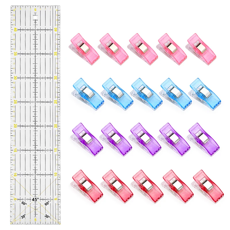 

LMDZ Acrylic Fabric Yardstick Rulers Sewing Measuring Stationary And 20PCS Multicolor Plastic Clips Sewing Accessories Tools