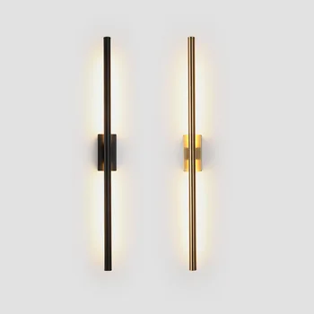 

Modern simple linear tube LED up down background opposite wall light LED bedside foyer corridor black gold LED sconce WF1016
