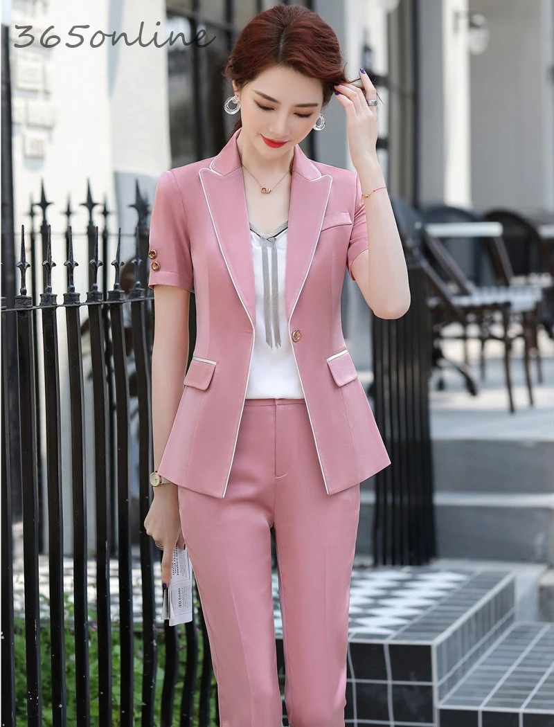 Novelty Pink Formal Ol Styles Women Business Suits Summer Short Sleeve