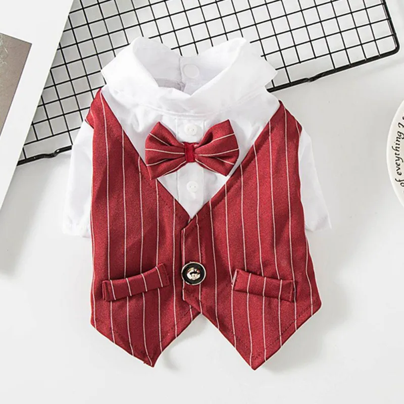 thumbnail image 1 of Ropa de caballero para perros, traje de boda, camisa formal para perros pequeños, gatos, pajarita, esmoquin, traje para mascotas, disfraz de fiesta para hombres, osito Pug, 1 of 5