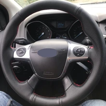 Черная мягкая искусственная кожа DIY чехол рулевого колеса автомобиля Ford Focus 3 2012- C-MAX 2011- KUGA Escape 2013
