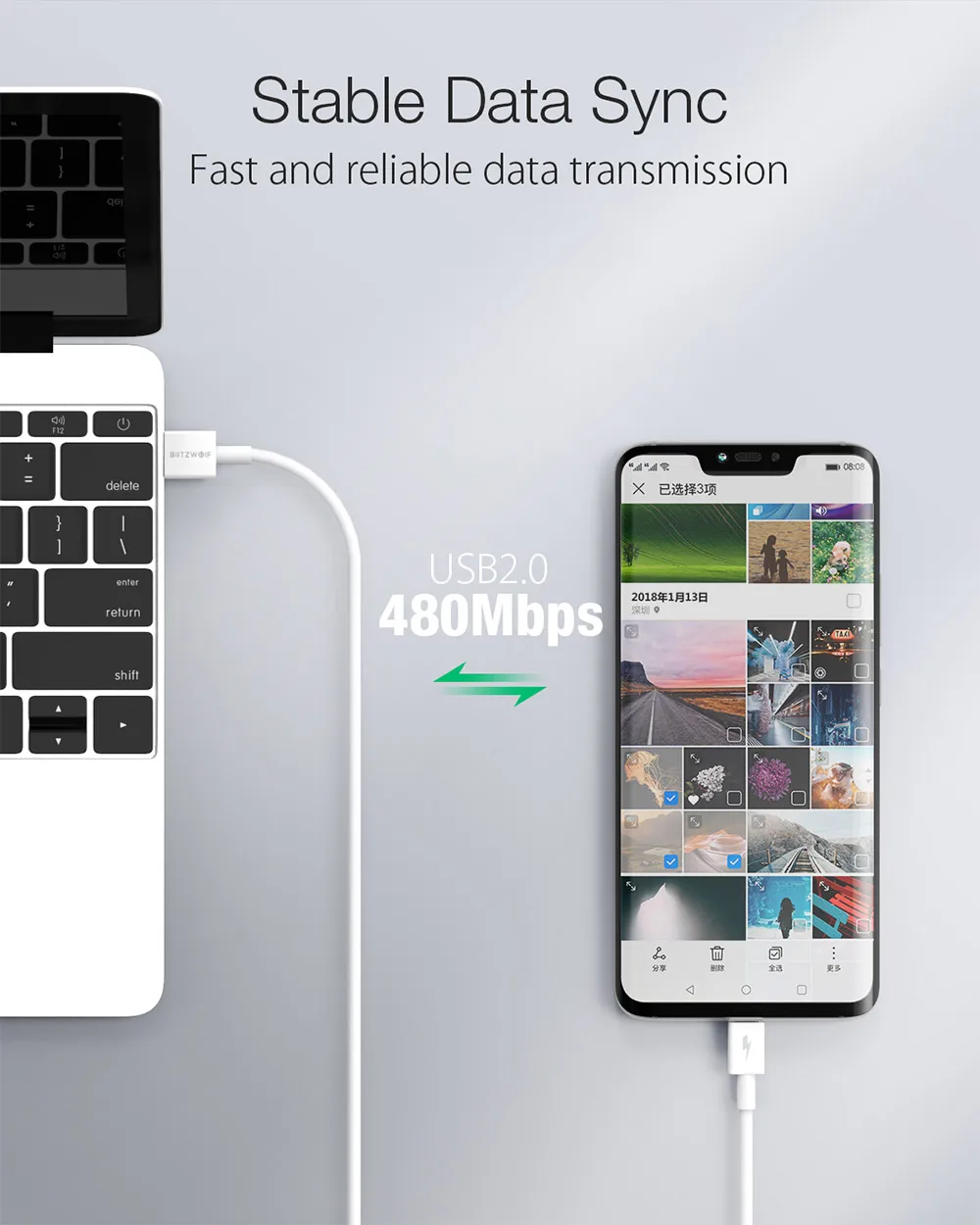 BlitzWolf USB Type C 5A кабель передачи данных для быстрой зарядки зарядное устройство