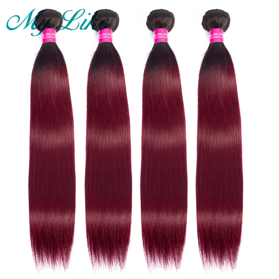 

My Like Pre-colored Ombre Brazilian Straight Hair Weave 4 Bundles 1b/99j 2 Tone Red Burgundy Non-remy Ombre Human Hair Bundles