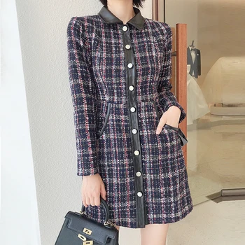 

Women Dress 2019 Autumn New Long Sleeve Plaid Single-Breasted Mini Dress
