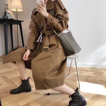 

TVVOVVIN Solid Color Windbreaker Girls Long Fund Overknee 2019 Temperament Easy Leisure Time Autumn Loose Coat ZX086