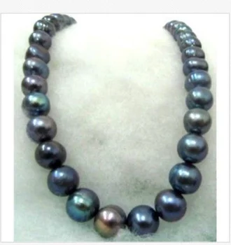 

TAHITIAN 12MMSOUTH SEA BLACK GREEN PEARL NECKLACE 20inch 925silver