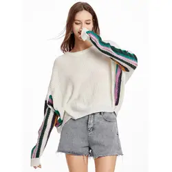 2019 Модный женский свитер с круглым вырезом и рукавами «летучая мышь», пуловер, свитер, Повседневная Свободная Женская одежда, вязаный Топ