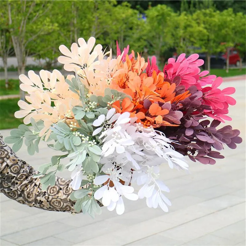 6Pcs Fake Elaborated Leaf Bunch 21.26" Length Simulation Green Jujube Leaves for Wedding Home Decorative Artificial Plants