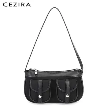 

CEZIRA Fashion 2020 PU Leather Nylon Shoulder bags For Women Functional Pockets Handbags Baguette Bag Female Luxury Design Purse