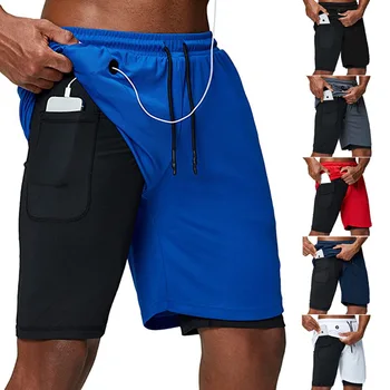 

Men's shorts 2 in 1 Running Shorts Security Pockets Shorts Quick Drying Sport Shorts Built-in Pockets Zipper Pockets gyms Shorts