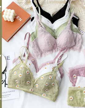 

Idyllic wind Daisy thorn ultra-thin lingerie sets comfortable no steel ring underwear sexy girl lace triangle cup breathable bra