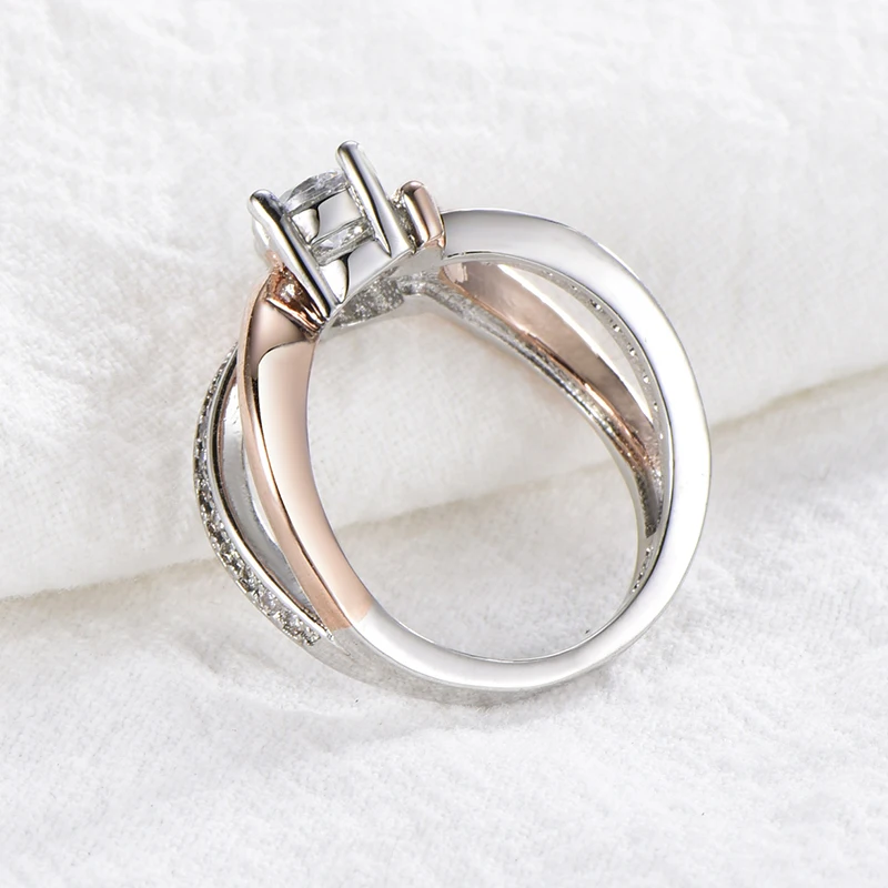 Luxury Sparkly Round Crystal Zircon Two-tone Ring For Women Engagement Wedding Rings Female Fashion Party Jewelry