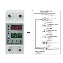 Din Rail Dual Display Adjustable Over Voltage and Under Voltage Current Protective Device Protector 40A 63A 220V