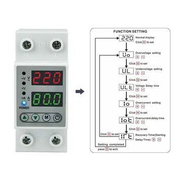 

Din Rail Dual Display Adjustable Over Voltage and Under Voltage Current Protective Device Protector 40A 63A 220V