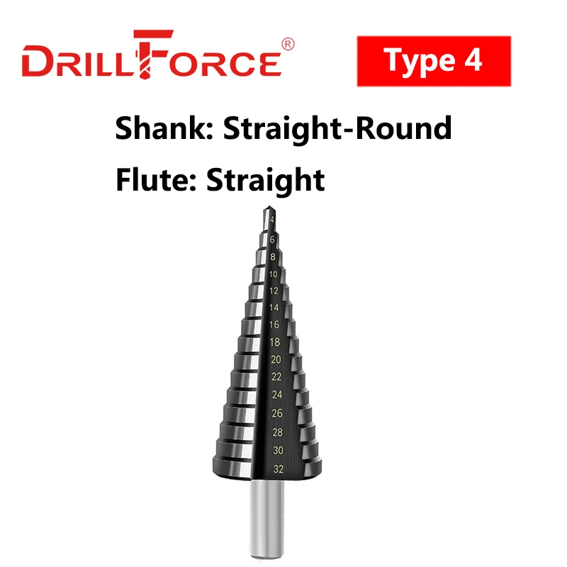 10 Sizes Step Drill Bit,1/4 to 1-3/8 Inches High Speed Steel Drill Cone  Bits,Straight Grooved Double Fluted,M2 High Speed Steel Drill bits for Hole