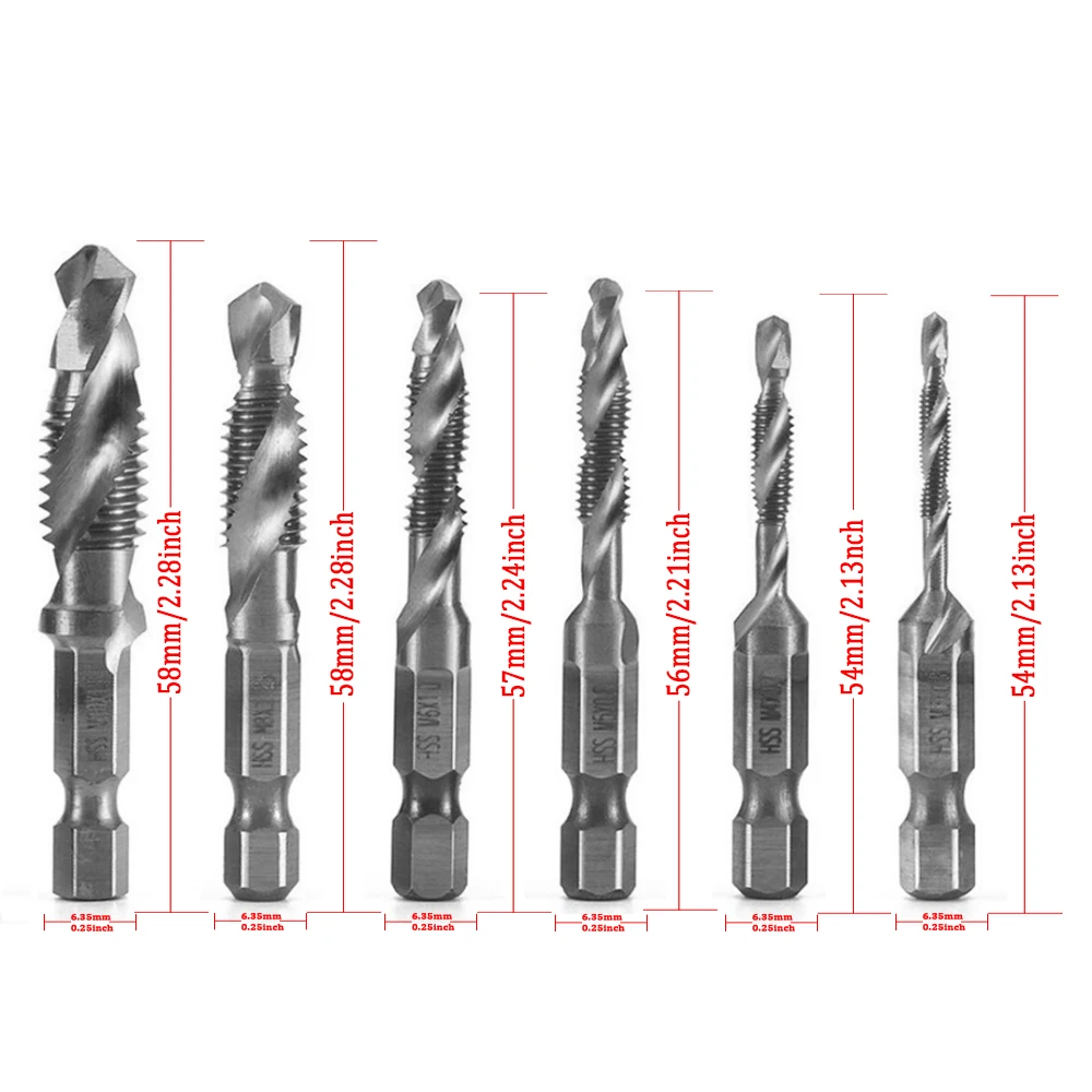 Tap Drill Bit Set Hex Shank Titanium Plated HSS Screw Thread Metric Tap Drill Bits Tapping Countersink M3-M10 Drill Bits hand planer bunnings