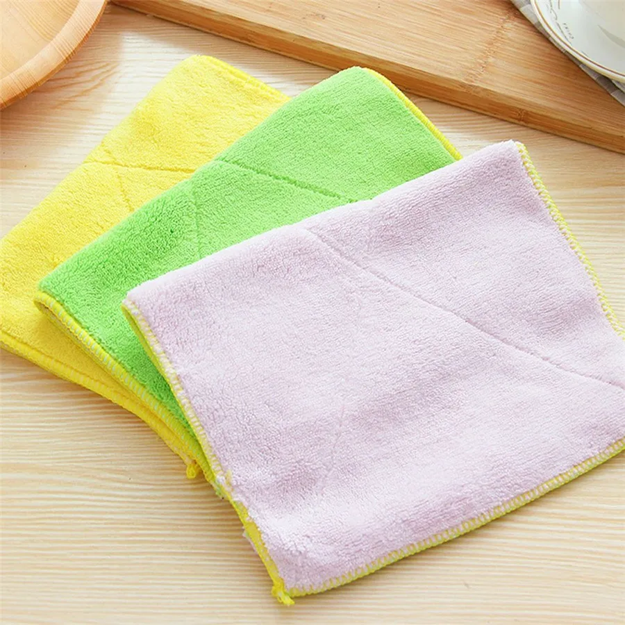 

2 Colors Microfiber Household Kitchen Cleaning Towel Bowl Cup Pot Washing Dish Cloth Double Sided Home Kitchen Accessories