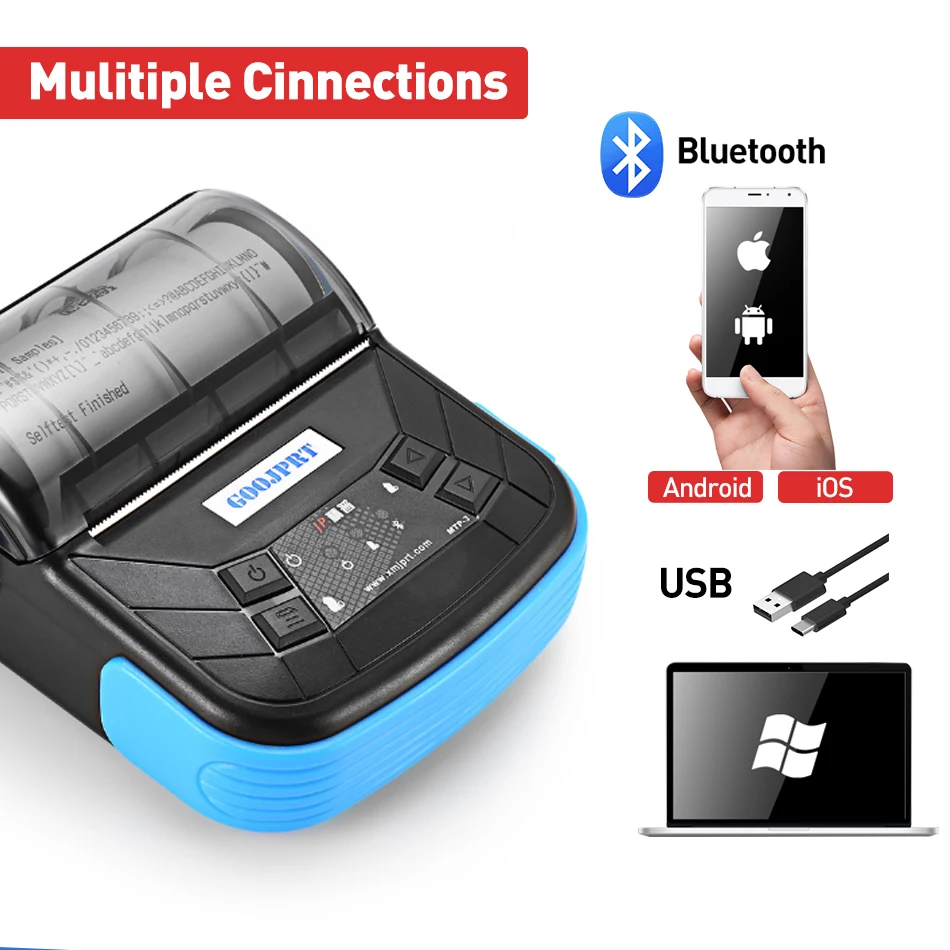 MTP 3 80 мм Мини Bluetooth Портативный беспроводной термопринтер подходит для Android iOS