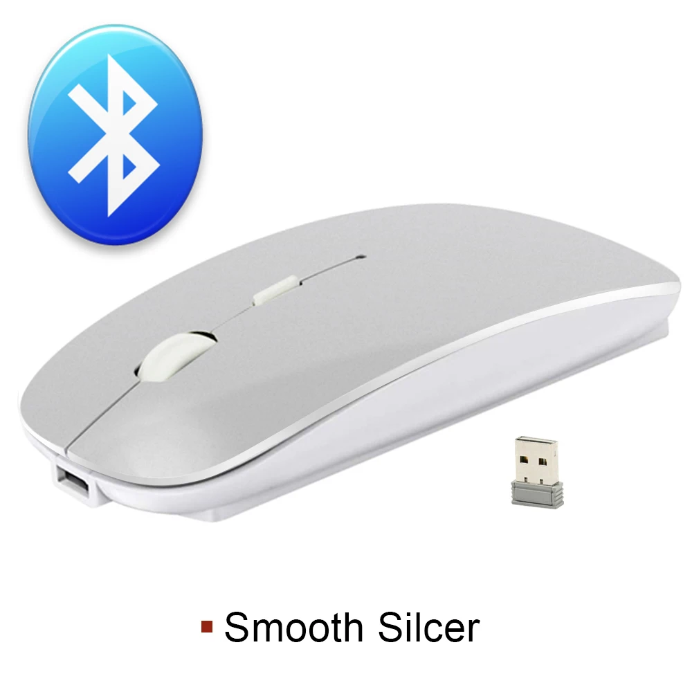 Bluetooth Silver Imice Перезаряжаемые беспроводная мышь 2400DPI Точек на дюйм slient USB компьютерная мышка 2.4G встроенный литиевый Батарея мышь беспроводная для портативных ПК - Цвет: Bluetooth Silver