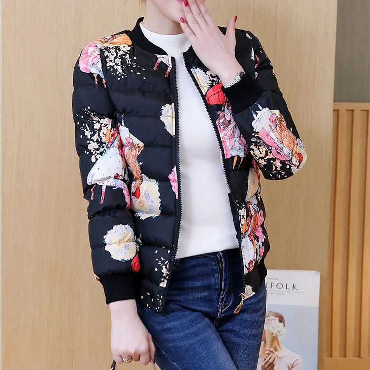 

2019 Autumn And Winter WOMEN'S Dress New Style Printed Women's Thick Cotton-padded Clothes Short Padded Coat Loose-Fit Baseball