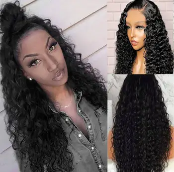 

Deep Part Curly Silk Base Top 4x4inch Lace front Closure Wig 130 180 250 Density Human Hair Wigs For Black Women Bleach knots