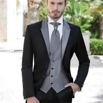 

Mens Suits (Jacket+Pants+vest) Grey Silver Wedding for Groom Tuxedos Three Pieces Groomsmen Suits Regular Big Sizes