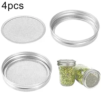 

4Pcs Stainless Steel Sprouting Lid Filter Seed Germination Cover for Mason Jar Applicable for Mason tank with 8.6cm screw mount