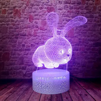 

Flashing Rabbit Model 3D Illusion LED Desk Nightlight Colorful Changing Light Animal action & toy figures gift
