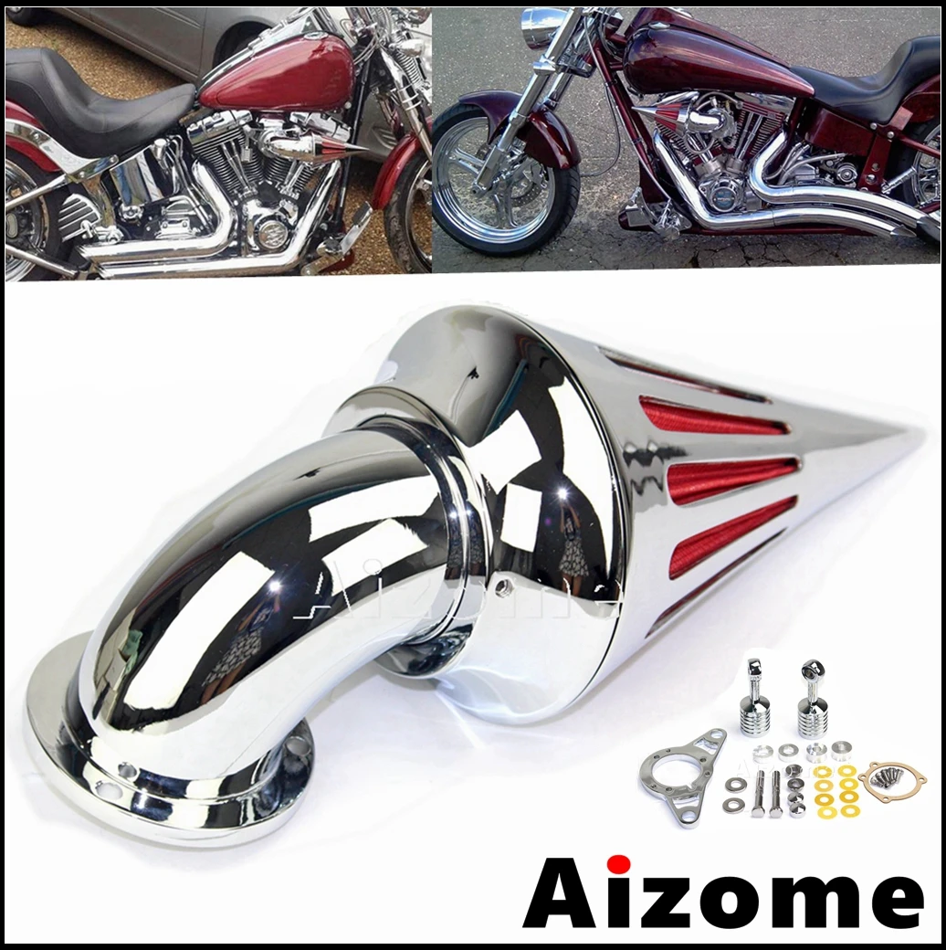2001-2009 Krator Night Train Fat Boy Dyna Super Glide Low Rider Wide Touring Road King Chrome Aluminum Cone Spike Air Cleaner Kit Intake Filter Compatible with Harley Davidson Softail Motorcycle 