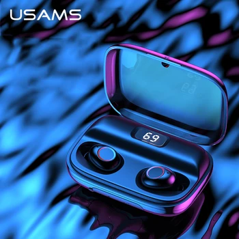 

USAMS BT5.0 TWS Wireless Bluetooth Earphones LED Power Display Earphone for Apple Android Earbuds Headset with Dual Mic 2000 mAh