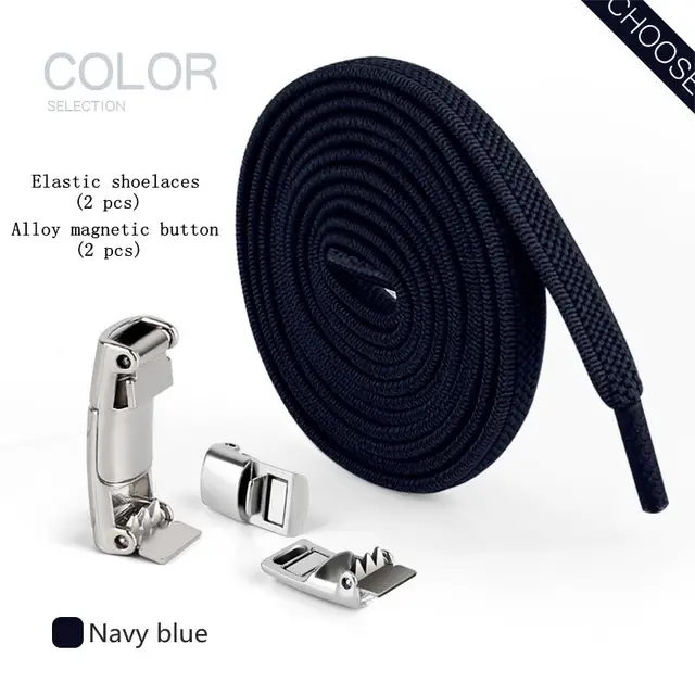 New Upgrade Magnetic Buckle Latex Rubber Band Elastic Laces Sneakers Laces Without Tying Kid and Adults Are Available Shelaces Navy blue