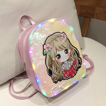 

Cartoon Trend Sequins Cute Leather Children's Bag Zipper 6 Color Casual Wild Daypack leisure Outdoor Backpacks сумки-женские2020