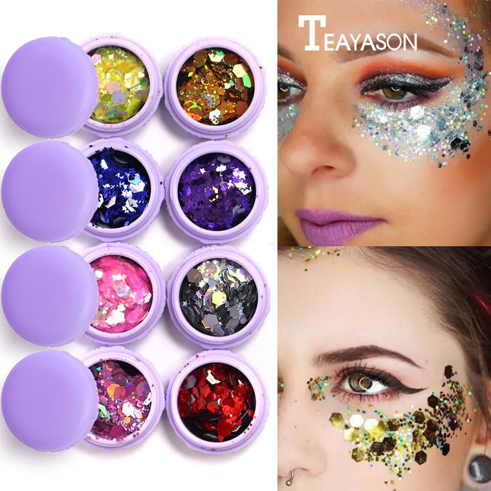 

TEAYASON Holographic Glitter Eyeshadow sequin Macaron packing Gems Sequins Pigments for Body Face Eye Makeup cosmetics TSLM1