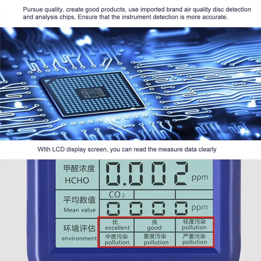 Портативный цифровой тестер качества воздуха детектор формальдегида HCHO/TVOC/CO2 газовый тестер AQI монитор качества воздуха анализатор измерения