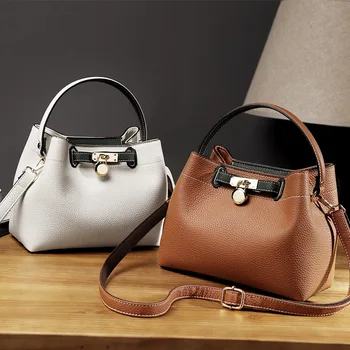 

Luxury Brand Bag Women Bucket Leather Handbag Single Width Straps Lock Catch Ladies Shoulder Crossbody Bags Tote Woman Handbags