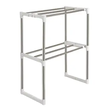 

1PC Stainless Steel Microwave Oven Rack Household Telescopic Pan Pot Storage Shelf Assembly Standing Double Layer For Kitchen